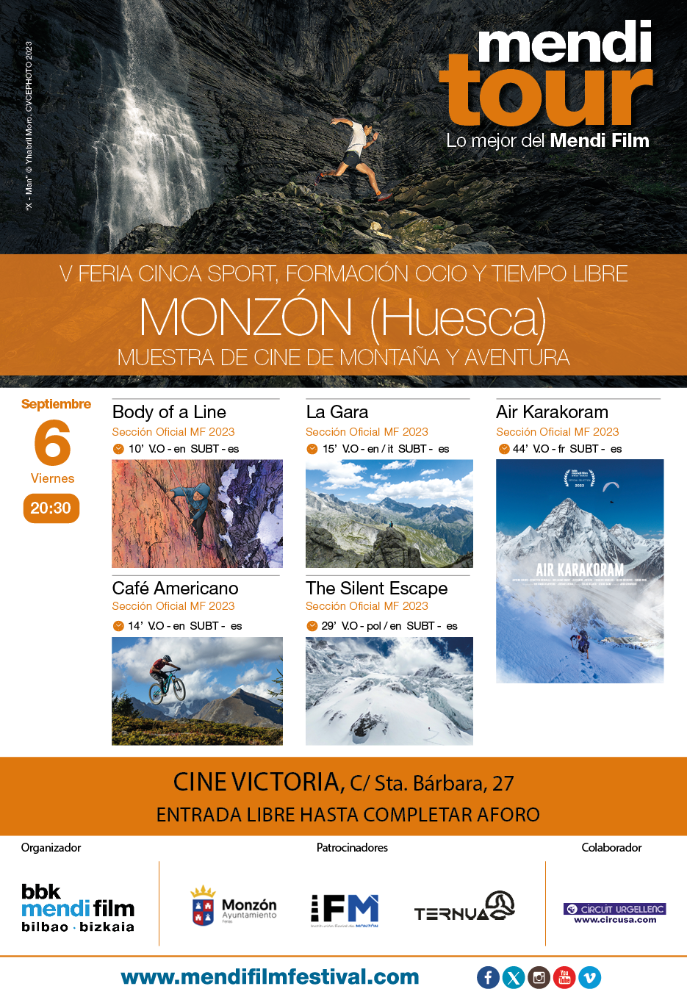 Imagen El mejor cine de montaña y aventura en el Salón del Deporte Cinca Sport de Monzón con el Mendi Tour 2024 el 6 de septiembre