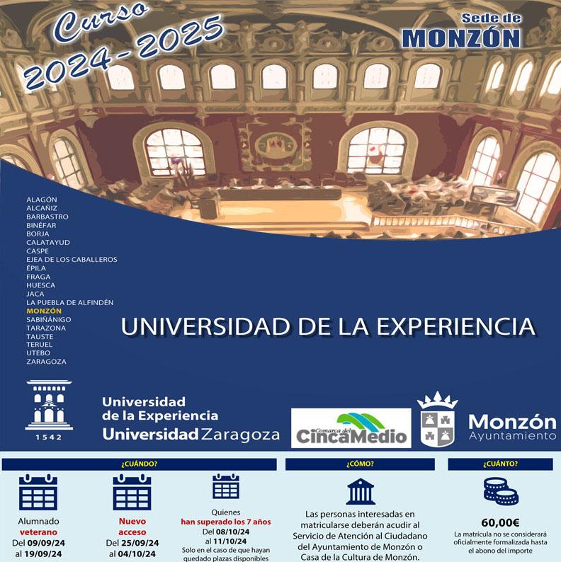 Imagen La subsede de Monzón de la Universidad de la Experiencia oferta 100 plazas para el curso 2024-2025